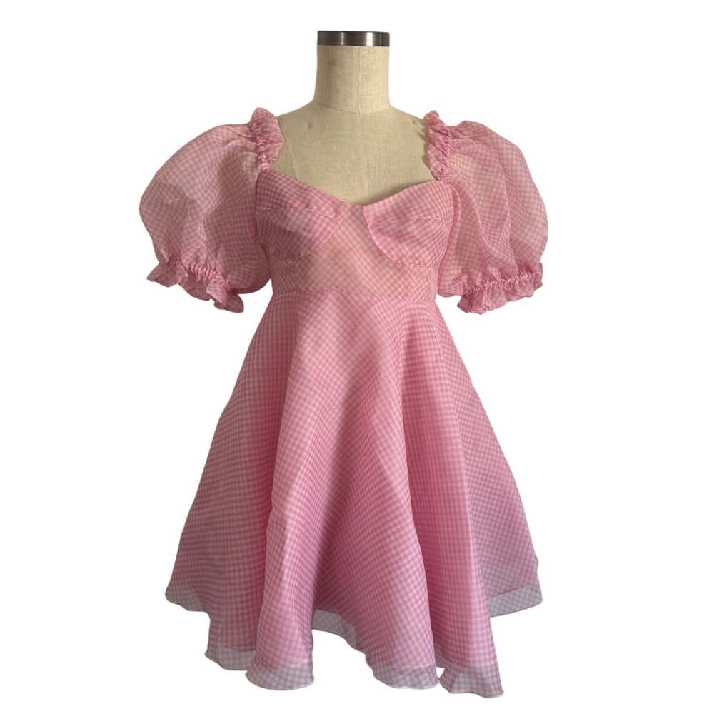Selkie Pink Gingham Puff Sleeve Dress - size m